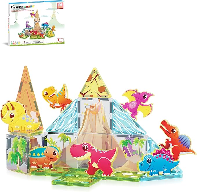26pc Dino Theme Magnetic Tile Building Set - Picasso Tiles