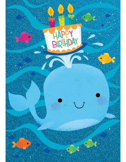 Whale with Cake Glitter Card