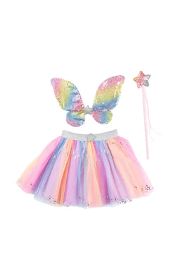 Rainbow Sequins Skirt, Wings, Wand Sz 5-6