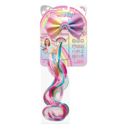 Rainbow Glitzy Look - Hair Extensions, Bow & Press-on Nails