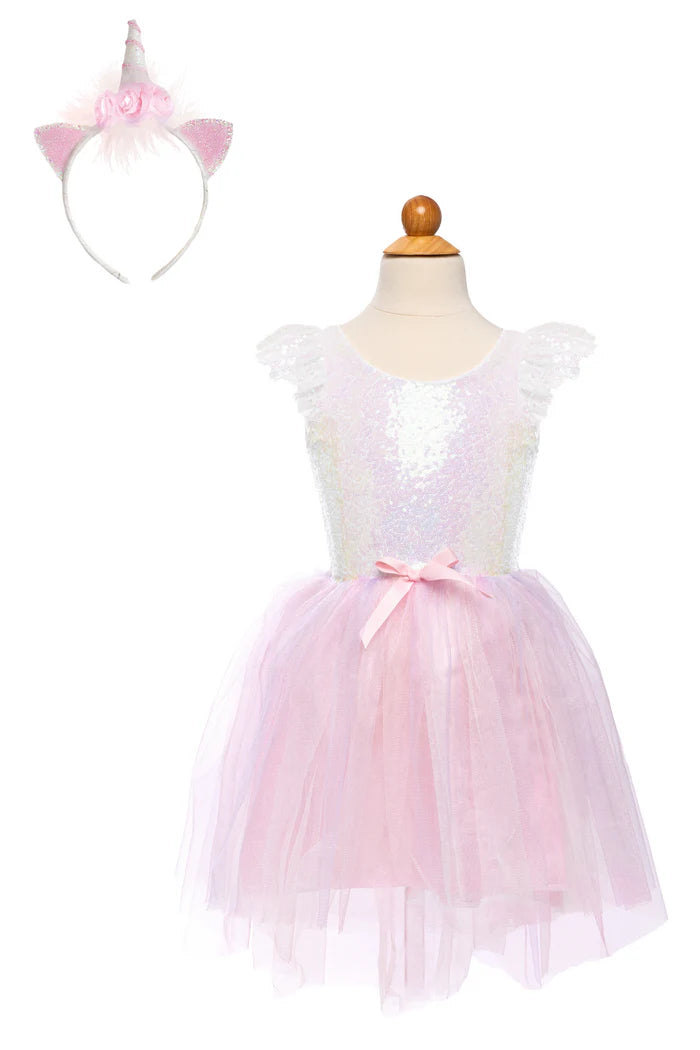 Dreamy Unicorn Dress & Headband, Iridescent/Pink, Sz 3-4