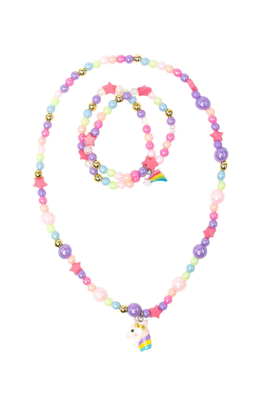 Cheerful Starry Unicorn Necklace/Bracelet 2pc Set