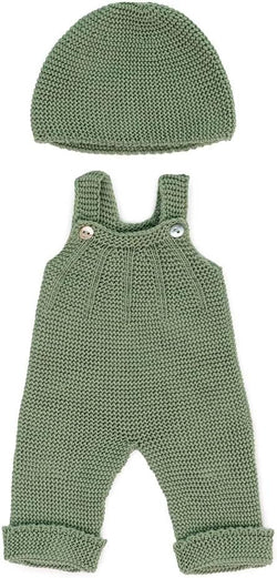 ECO Knitted Outfit Overalls & Beanie Green 15" Doll Clothes - Miniland