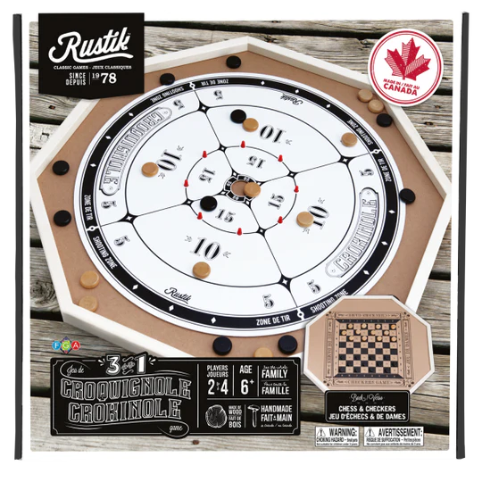 Rustik Deluxe Crokinole/Chess/Checkers 3-in-1 Board