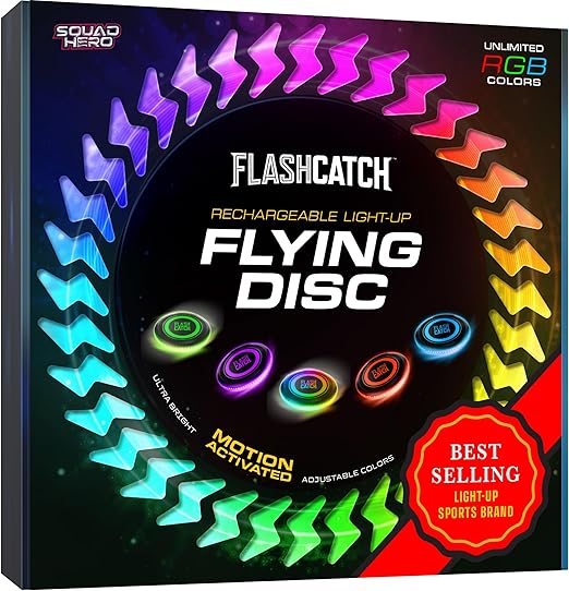 Rechargeable Light Up Flying Disc - Motion Activiated Frisbee - Squad Hero