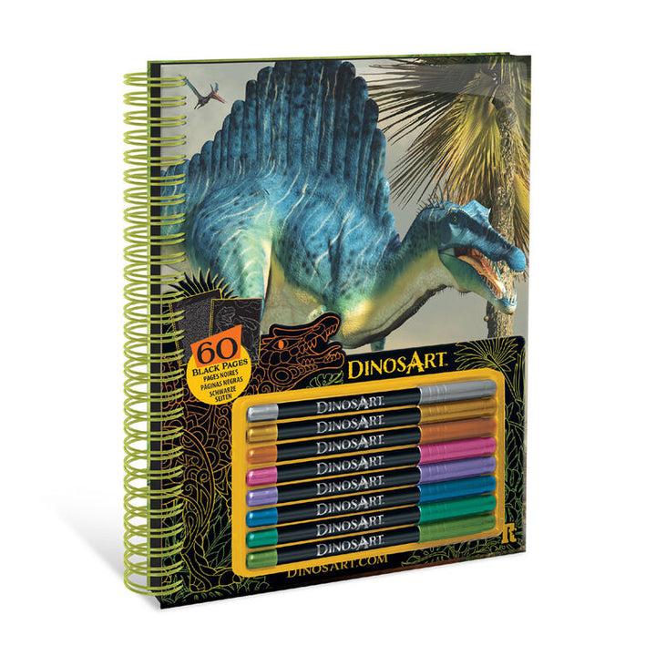 Black Colouring Book with Metalic Pens - Dinosaur Art