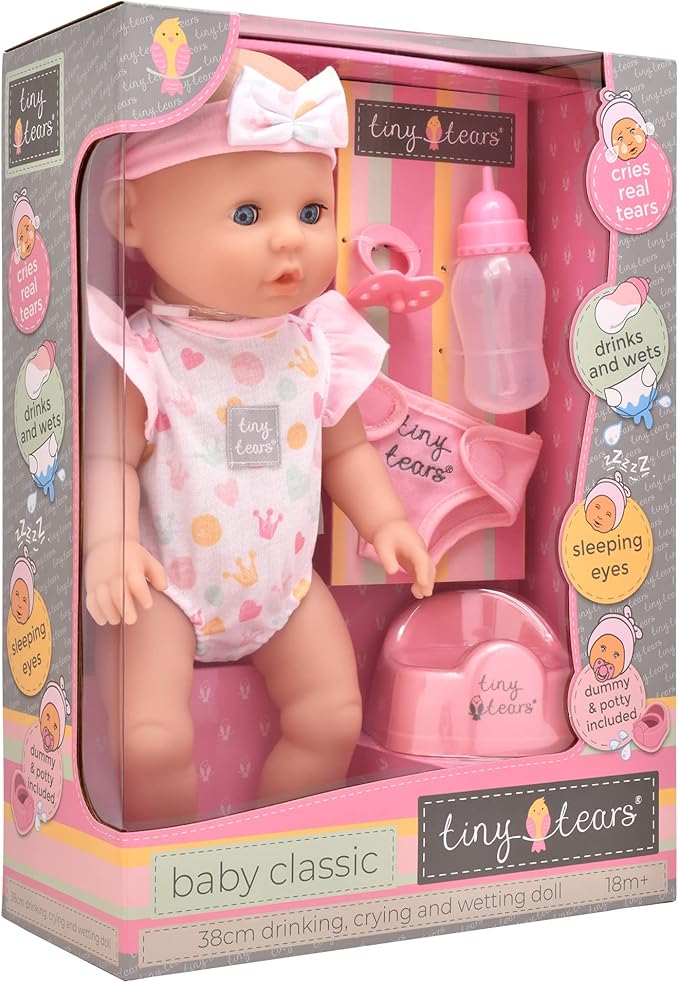 Tiny Tears Dring & Wet Baby Classic Doll 15 inch