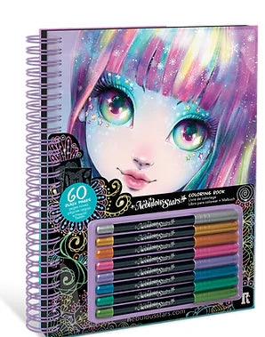 Black Colouring Book with Metallic Pens - Nebulous Stars