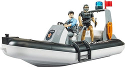 Police Boat with Rotating Beacon Light, 2 Figures,  Accessories - Bruder