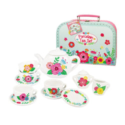 13pc Floral Porcelain Tea Set in Carry Case