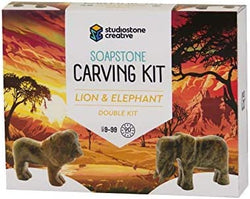 Elephant & Lion Double Soapstone Carving Kit